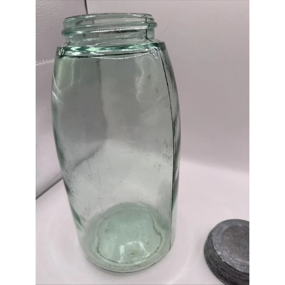 Mason's Jar Hero Cross Patent Nov 30th 1858, Aquamarine Glass, 1/2 Gal, Zinc Lid